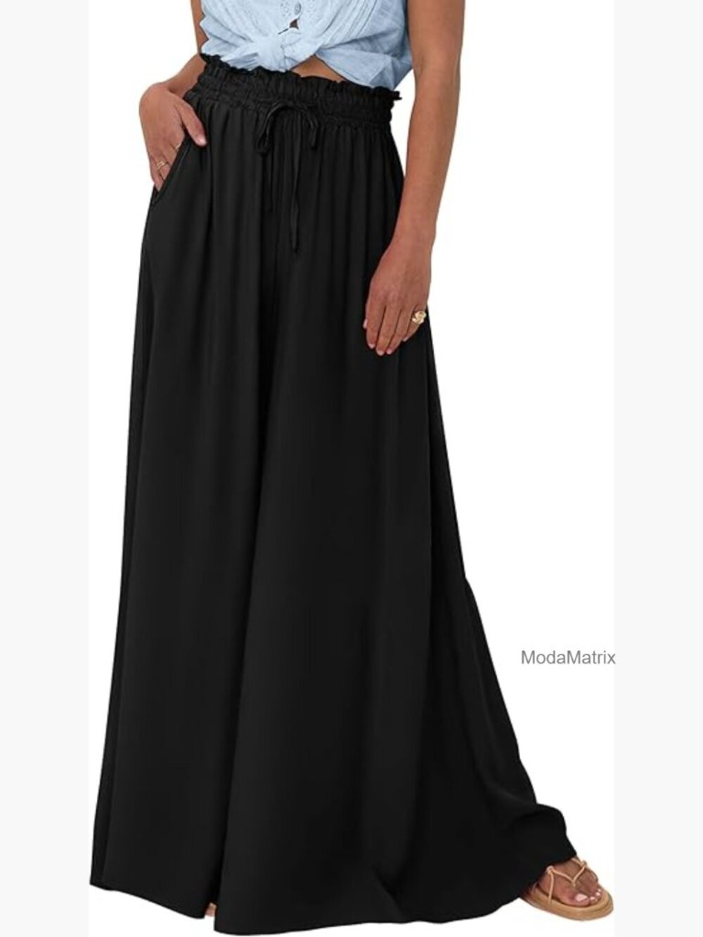 Wide Leg Palazzo Pants High Waisted Flowy Pockets Trendy Casual Lounge Boho